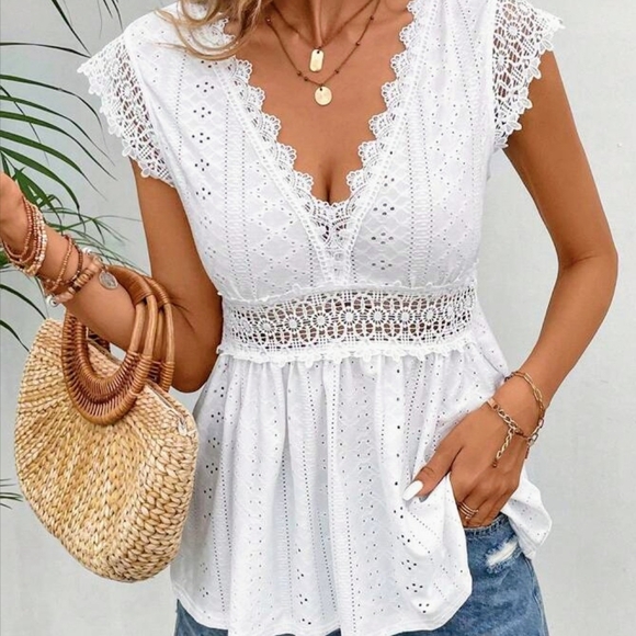 SHEIN Tops - SHEIN White Eyelet Lace Blouse